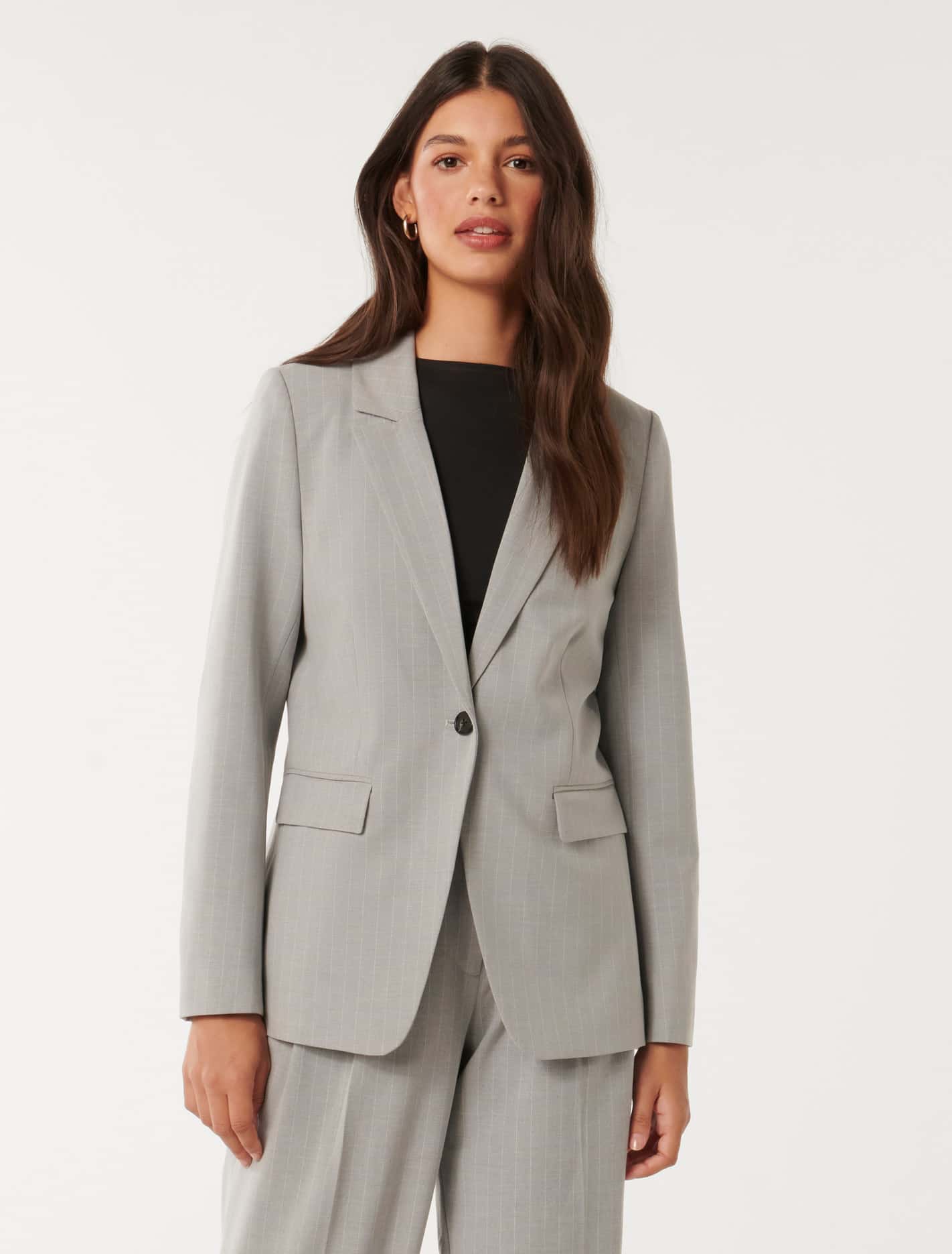 Jodie Single Breasted Blazer Grey Pinstripe Suit | Forever New