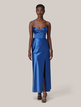Luna Corset Satin Maxi Dress Intense Azure Forever New