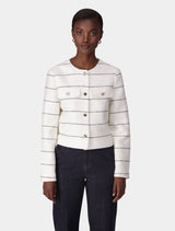 Lila Stripe Boucle Jacket Black White Stripe Forever New