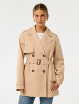 Rhea Petite Water Resistant Mid Trench Coat Neutral Forever New