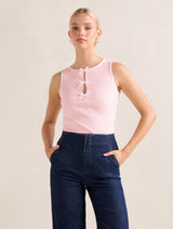 Brookie Bow Front Tank Top Pink Porcelain Forever New