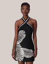 Adore Halter Neck Linen Mini Dress Paros Palm Forever New