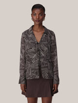 Hope Tie Front Shirt Dark Sloane Abstract Forever New
