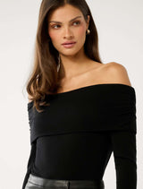 Kyla Long Sleeve Wool Blend Bardot Top Forever New