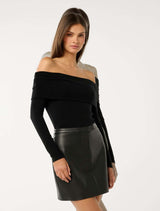 Kyla Long Sleeve Wool Blend Bardot Top Forever New