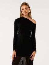 Riva Tipped Neckline Top Black Forever New