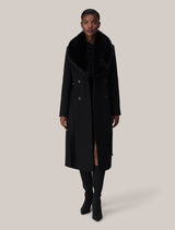 Chelsea Double Breasted Fur Collar Coat Black Forever New