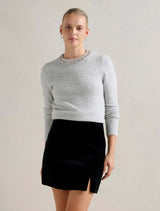 Chrystal Embellished Neck Sweater Silver Grey Forever New