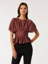 Olive Pleated Top Ganache Forever New