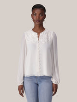Zoe Lace Yoke Blouse Ivory Forever New