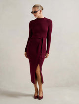 Kiara Button Detail Midi Dress Mulled Wine Forever New
