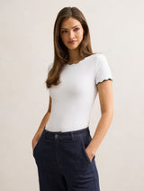 Rebecca Scallop Trim T-shirt Porcelain Black Forever New
