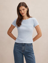 Rebecca Scallop Trim T-Shirt Cloud Blue Porcelain Forever New