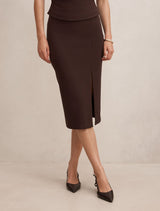 Lacey Crepe Split Midi Skirt Chocolate Set Forever New