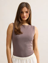 Frankie Boat Neck Tank Top Plum Truffle Forever New