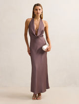 Becca Cowl Halter Satin Dress Moonlight Forever New