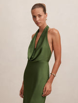 Becca Cowl Halter Satin Dress