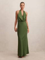 Becca Cowl Halter Satin Dress