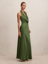 Becca Cowl Halter Satin Dress