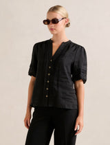 Mariella Pintuck Blouse Black Forever New