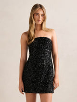 Elysia Sequin Mini Dress Black Sequin Forever New