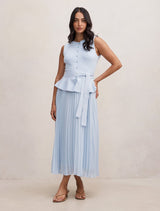 Luella Pleat Mixed Midi Dress Soft Blue Forever New