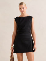 Sage Stretch Linen Mini Dress Black Forever New