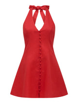 Ina Button Front Halter Linen Mini Dress Forever New