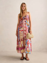 Gina Gathered Waist Midi Dress Otira Abstract Forever New