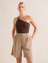 Monroe Asymmetric Knit Top Chocolate Forever New