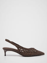 Clare Crochet Detail Slingback Heel Chocolate Brown Forever New