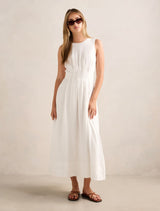 Rosie Linen Sleeveless Tuck Midi Dress Porcelain Forever New
