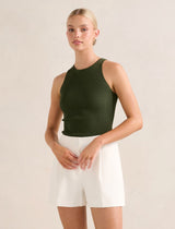 Carla Racer Knit Rib Tank Top Khaki Forever New