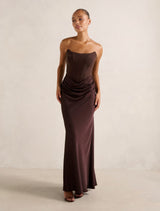 Isra Drape Strapless Maxi Dress Dark Chocolate Forever New