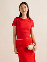 Stormi Spliced Shoulder Top Bright Red Co-Ord Forever New