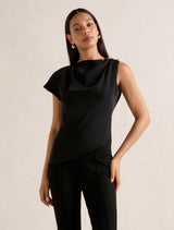 Aubery Asymmetric Draped Top Black Forever New