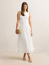 Indy Woven Mixed Midi Dress Porcelain Forever New