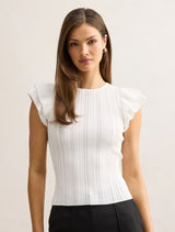 Danielle Flutter Sleeve Knit Top Cream Forever New