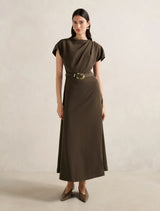 Kylee Button Neck Dress Chocolate Forever New
