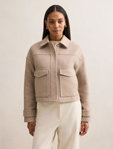 Kelsey Cropped Jacket Beige Herringbone Forever New