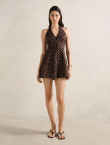 Ina Button Front Halter Linen Mini Dress Forever New