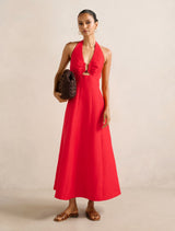 Angie Petite Hardware Linen Midi Dress Runway Red Forever New