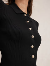 Selina Ribbed Knit Polo Top Forever New