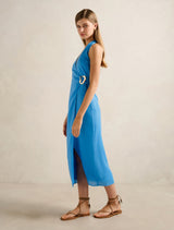 Livia Linen Hardware Wrap Midi Dress Forever New