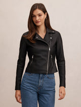 Betty Faux Leather Biker Jacket Black Forever New