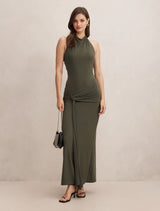 Abby Halter Jersey Maxi Dress Thyme Green Forever New