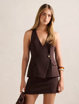 Carly Button Waistcoat Dark Chocolate Set Forever New