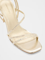 Crystal Jewelled Asymmetrical Strap PM Sandal Heel Forever New