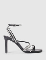 Crystal Jewelled Asymmetrical Strap Pm Sandal Heel Black Forever New