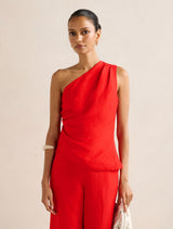 Noah Petite One Shoulder Top Runway Red Co-Ord Forever New